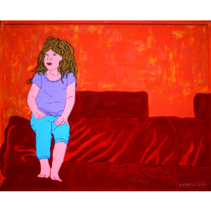 Obraz malarski Dziewczynka z czerwoną sofą